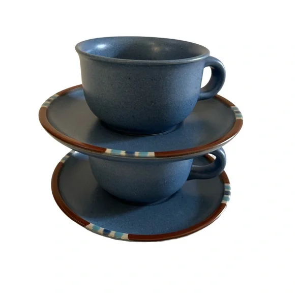 Dansk International Mesa Blue Teacups & Saucers - Picture 3 of 5